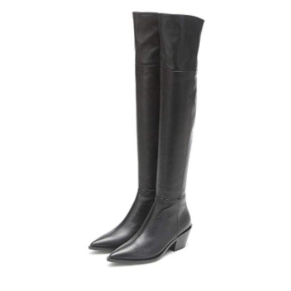 FSJ Shoes - FSJ Black Casual Thigh High Tall Boots Chunky Low Heel Over The Knee Booties